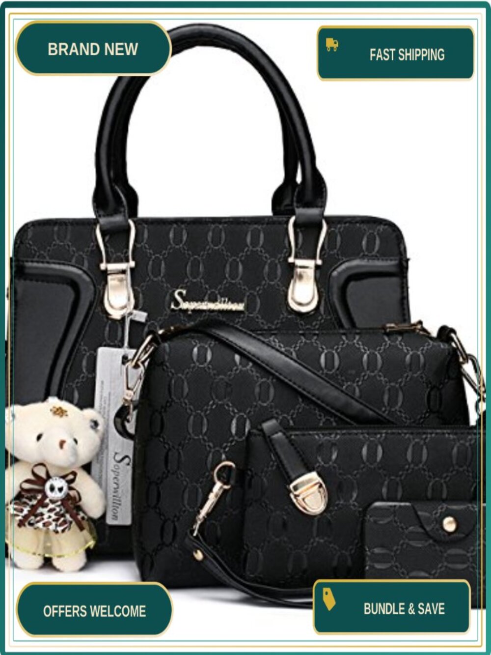 Women's Satchel Handbag Set - 4 Piece Purse Set with Wallet & Card Holder,
